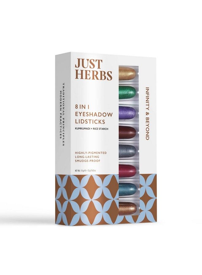 Just Herbs 8 In 1 Herbal Metallicshimmer Finish Long Lasting & Ultra Smooth Eye Shadow Lidsticks With Kumkumadi 12Gm (Infinity & Beyond) - Image 1