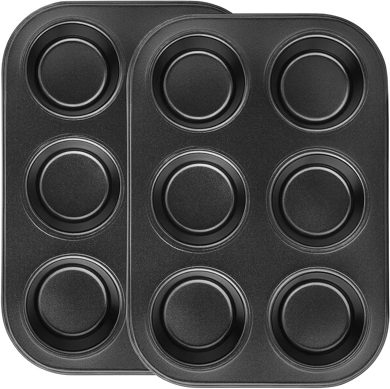 Bake House Muffin Pan 6 Cup Set of 2 Non Stick Muffin Baking Pan Carbon Steel Muffin Pan Bakeware Set Cupcake Baking Pan for Oven Baking - Image 1