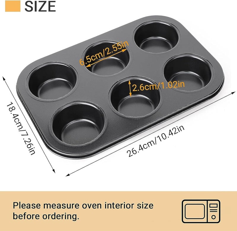Bake House Muffin Pan 6 Cup Set of 2 Non Stick Muffin Baking Pan Carbon Steel Muffin Pan Bakeware Set Cupcake Baking Pan for Oven Baking - Image 2