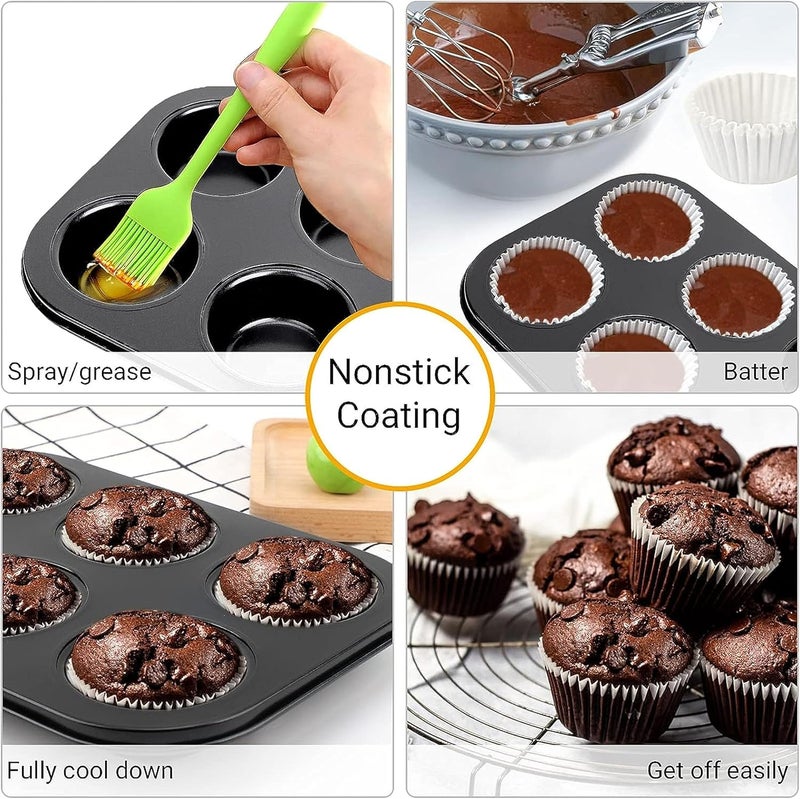 Bake House Muffin Pan 6 Cup Set of 2 Non Stick Muffin Baking Pan Carbon Steel Muffin Pan Bakeware Set Cupcake Baking Pan for Oven Baking - Image 3