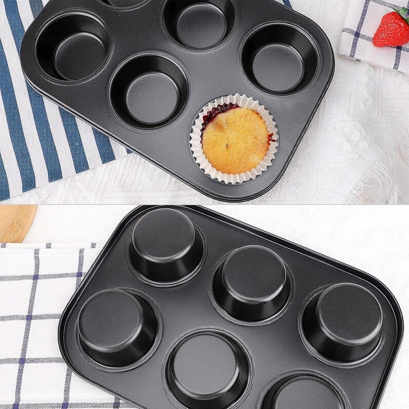 Bake House Muffin Pan 6 Cup Set of 2 Non Stick Muffin Baking Pan Carbon Steel Muffin Pan Bakeware Set Cupcake Baking Pan for Oven Baking - Image 5