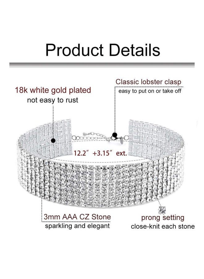 Zealmer Wide Fake Diamond Choker 8 Row White Gold Plated, Rhinestone - Image 2