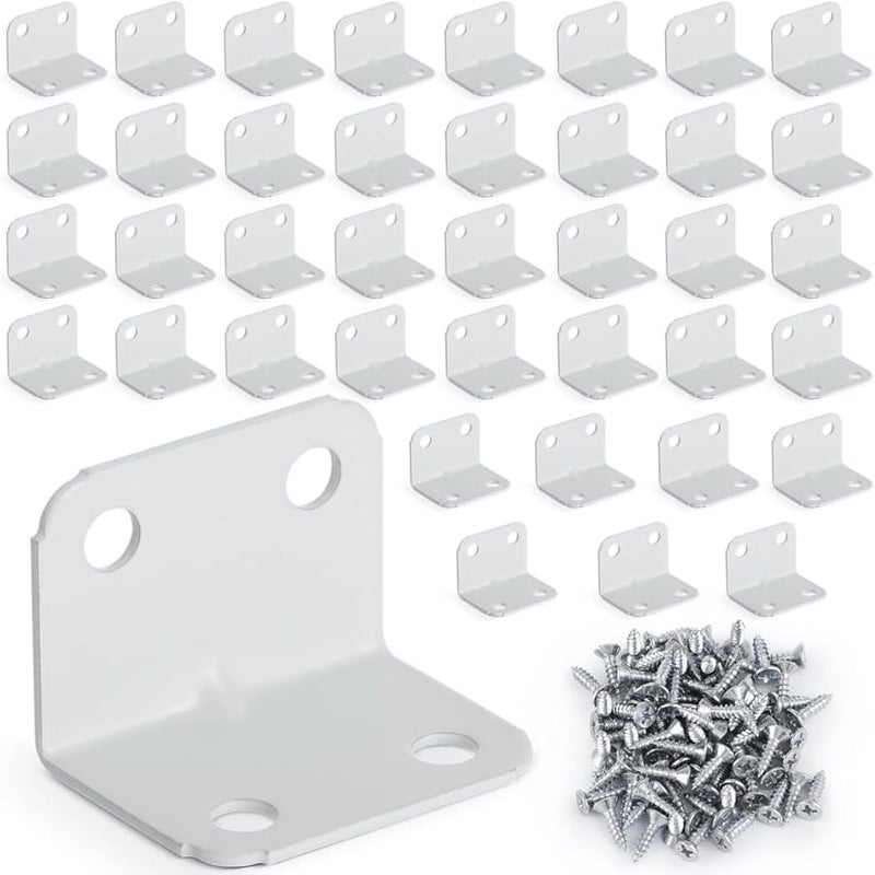 90 Degree L Shaped Brackets 40 Pcs Steel Corner Braces with Screws for Furniture - Image 1