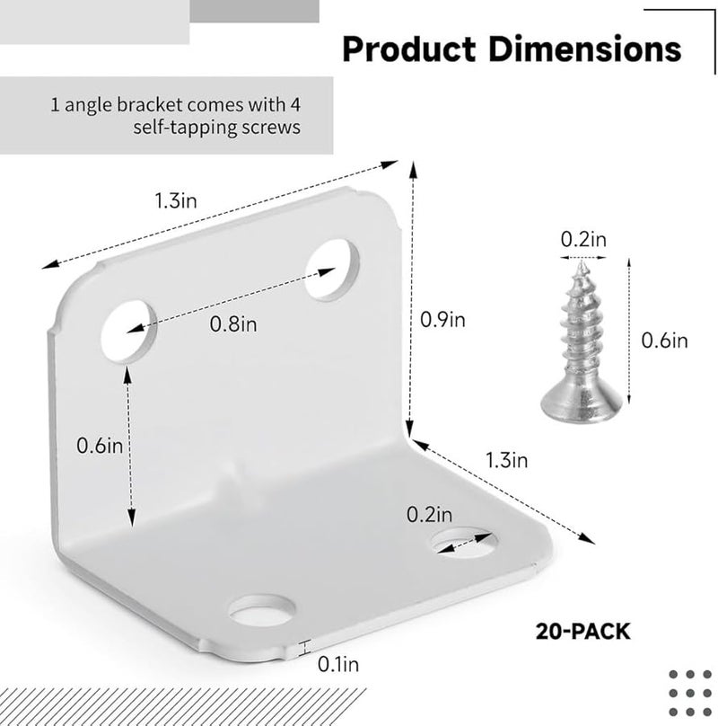 90 Degree L Shaped Brackets 40 Pcs Steel Corner Braces with Screws for Furniture - Image 5