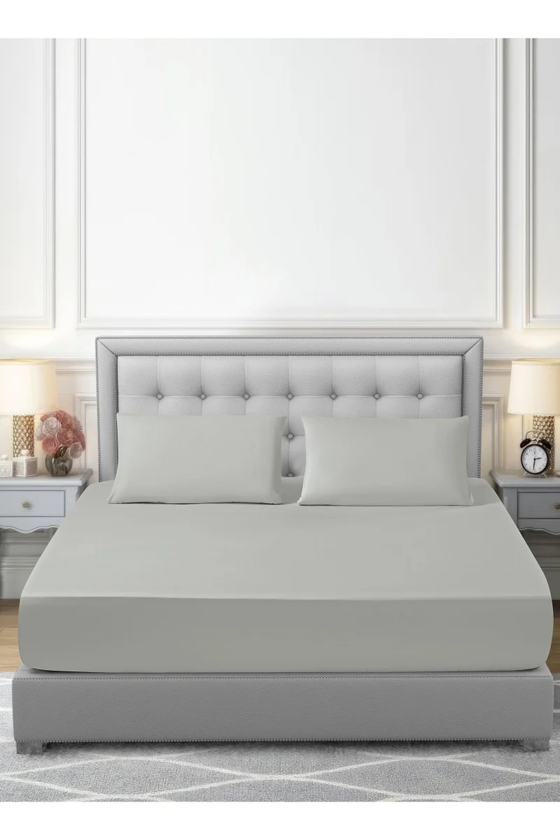 دوناتيلا Bedding Fitted Sheet - Fits 200x200 Cm For King Bed - 3 Pcs (1 Fitted Sheet and 2 Pillowcases) - 35 Cm Deep Pocket - Solid Bed Sheet