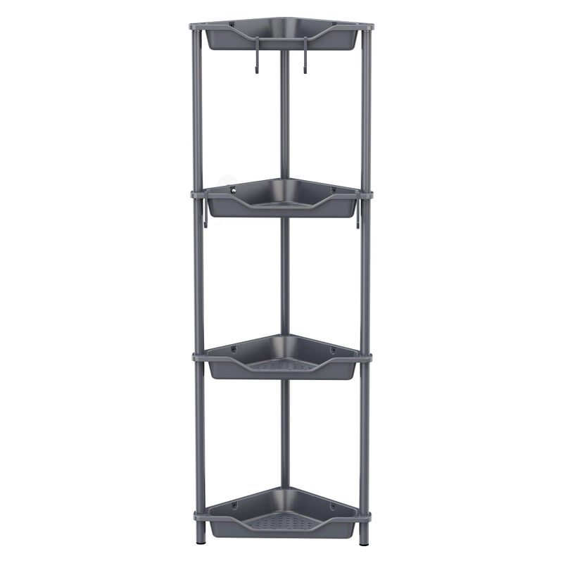 Orimade Rustproof 4 Tier Floor Standing Corner Shower Caddy Organizer Plastic Metal Splicing Floor Corner Shelf Rack Storage Stands for Bathroom108 x 108 x 446 inches Grey