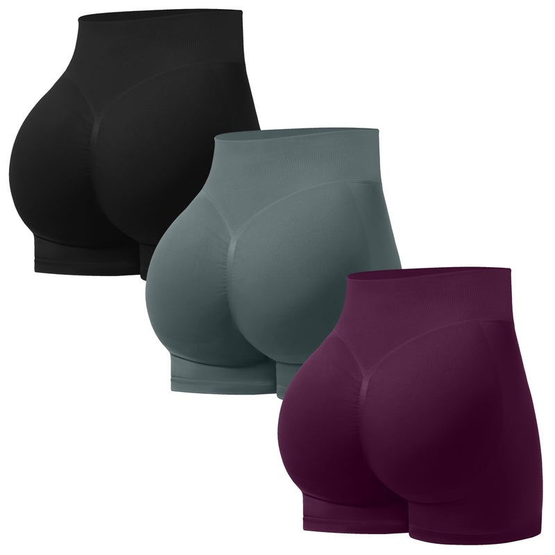 OVESPORT 3 Pack Seamless Women Workout Shorts Scrunch Butt Lifting Gym Booty Biker Shorts - Image 1