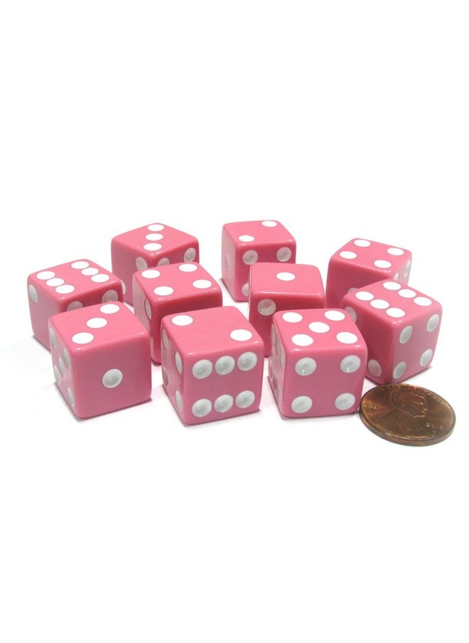 Koplow Games Set of 10 Six Sided Square Opaque 16mm D6 Dice - Pink with White Pip Die