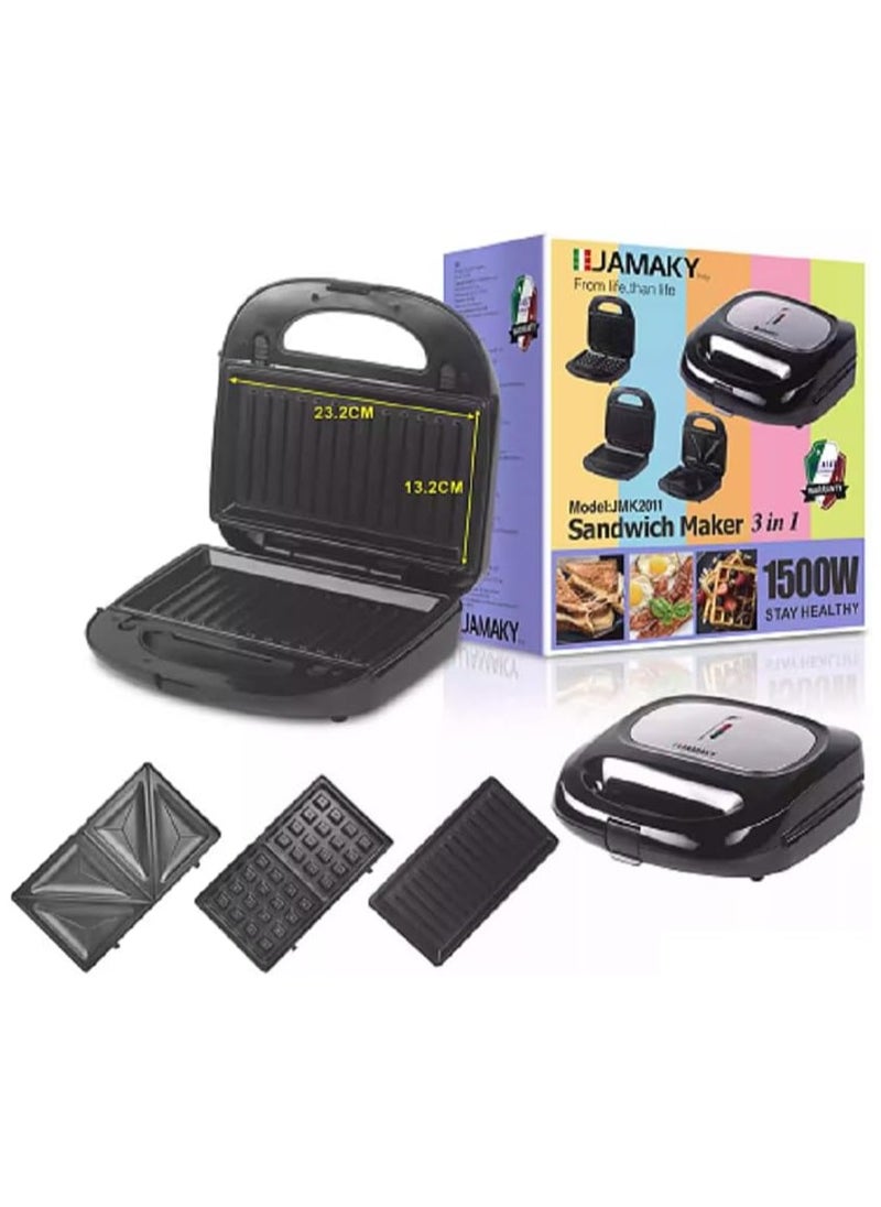 JAMAKY Italy Jamaky 3 in 1 sandwich maker, 1500 watts  - Image 1