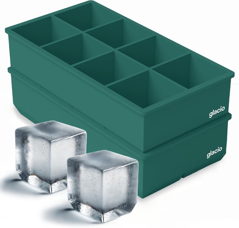 glacio Ice Cube Molds – 2-Pack Silicone Trays for 8 Large Square Cubes – Slow-Melt Ice for Whiskey, Cocktails, Coffee & More - Image 1