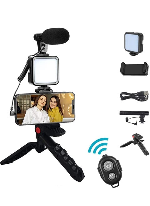 Vlogging Kit- iPhone/Android Compatible Vlogging Kit Phone Video Kit Accessories: Phone Tripod, Phone Mount, LED Light and Cellphone Shotgun Microphone for Phone Video Recording for YouTube, Vlog