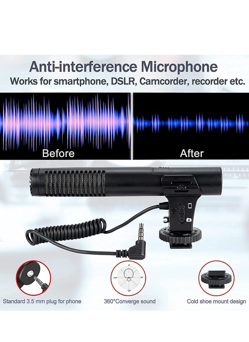 Vlogging Kit- iPhone/Android Compatible Vlogging Kit Phone Video Kit Accessories: Phone Tripod, Phone Mount, LED Light and Cellphone Shotgun Microphone for Phone Video Recording for YouTube, Vlog