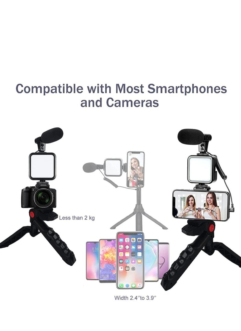 Vlogging Kit- iPhone/Android Compatible Vlogging Kit Phone Video Kit Accessories: Phone Tripod, Phone Mount, LED Light and Cellphone Shotgun Microphone for Phone Video Recording for YouTube, Vlog