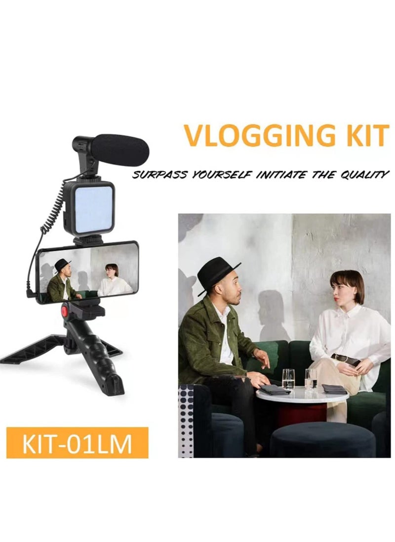 Vlogging Kit- iPhone/Android Compatible Vlogging Kit Phone Video Kit Accessories: Phone Tripod, Phone Mount, LED Light and Cellphone Shotgun Microphone for Phone Video Recording for YouTube, Vlog