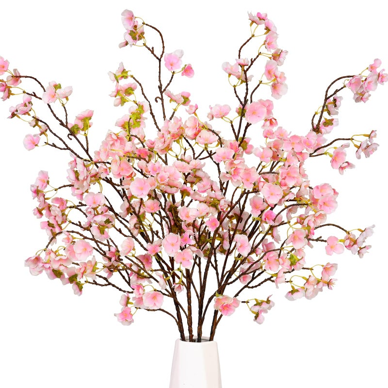 Sunm Boutique Faux Cherry Blossom Branches Artificial Cherry Blossom Stems Cherry Blossom Flowers Vase Arrangements for Wedding Home Party Kitchen Decor Light Pink Set of 3