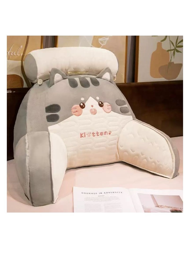 Reading Pillow with Detachable Neck Roll & Arms - Backrest Pillow Memory Foam Bed Rest, Ergonomic Lumbar Support, Removable Washable Cover - Large Ultra-Comfy Cushion for Reading, Watching TV, Gaming in Bed/Couch（Cat-70*50cm） - Image 1
