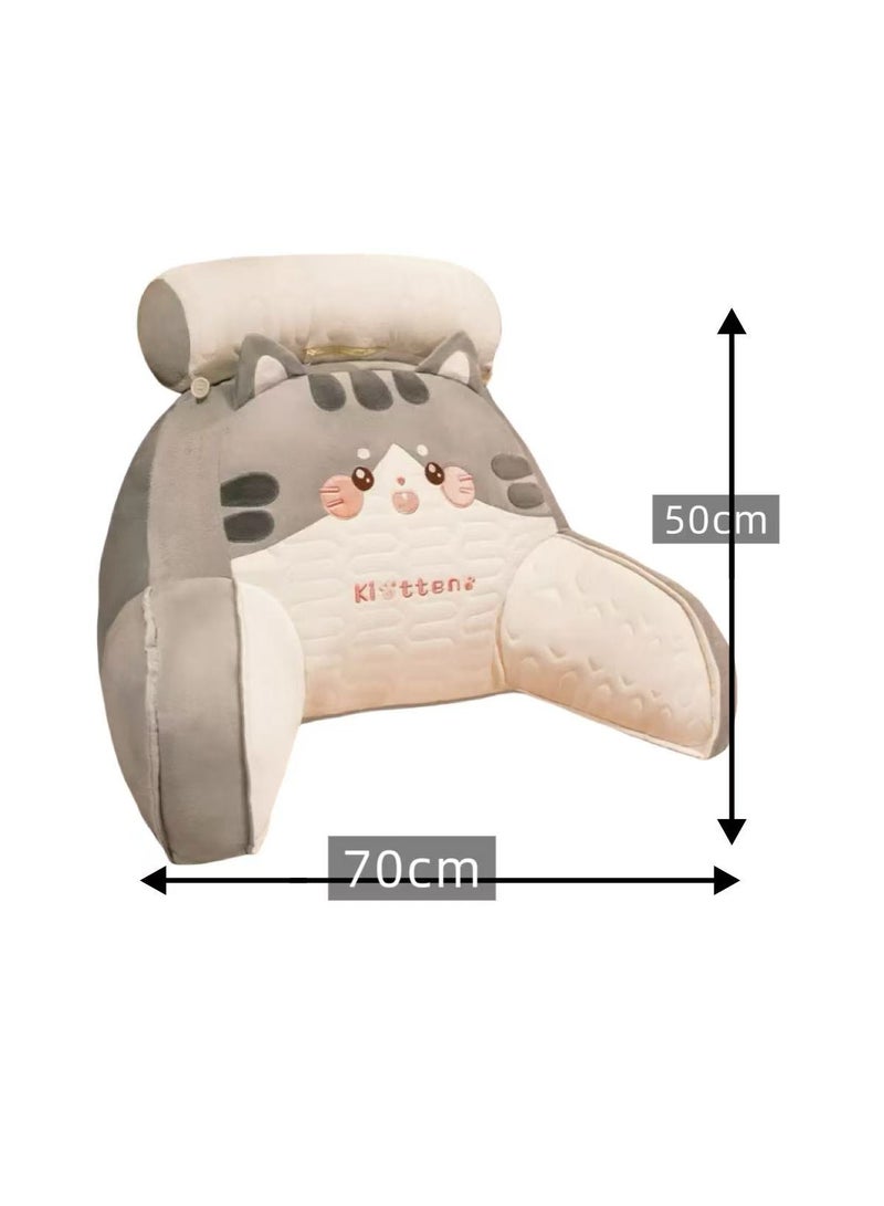 Reading Pillow with Detachable Neck Roll & Arms - Backrest Pillow Memory Foam Bed Rest, Ergonomic Lumbar Support, Removable Washable Cover - Large Ultra-Comfy Cushion for Reading, Watching TV, Gaming in Bed/Couch（Cat-70*50cm） - Image 2