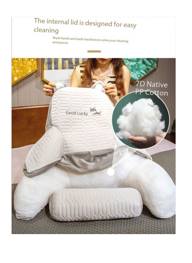 Reading Pillow with Detachable Neck Roll & Arms - Backrest Pillow Memory Foam Bed Rest, Ergonomic Lumbar Support, Removable Washable Cover - Large Ultra-Comfy Cushion for Reading, Watching TV, Gaming in Bed/Couch（Cat-70*50cm） - Image 5