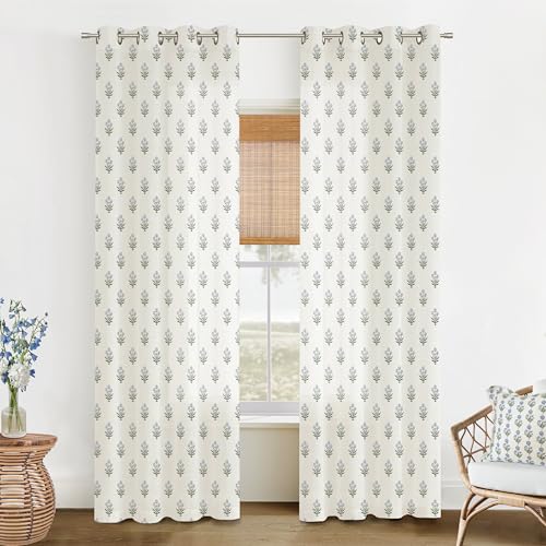 Lino Rosa Sheer Curtains 96 Inches Long 2 Panels Set for Sliding Glass Doors,Dusty Baby Blue Linen Floral Country Leaf Curtains for Bedroom Living Room Livingroom - Image 1