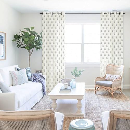 Lino Rosa Sheer Curtains 96 Inches Long 2 Panels Set for Sliding Glass Doors,Dusty Baby Blue Linen Floral Country Leaf Curtains for Bedroom Living Room Livingroom - Image 5