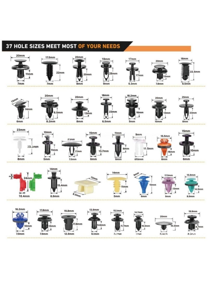 excitat 1295 Pcs Car Retainer Clips & Fasteners Kit, 37 Universal Sizes Nylon Bumper, Fender Rivets, Door Panel Clips, accesorios para carro, Sturdy And Durable Nylon Material, and Plastic Rivets with 10 Cable Ties and Removal Tool for Ford, GM, Honda, Toyota, Chrysler, Nissan, Mazda, Hyundai - Image 2