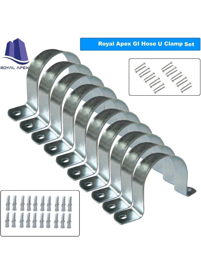 Royal Apex Galvanized Gi U Clamps Fastener Hanger Pipe Clamps Clip With Screw And Plug For Conduit Pipe Fixing Bracket And Support Water Pipe And Gas Pipe 10 Pcs 1 Inch  - Image 2