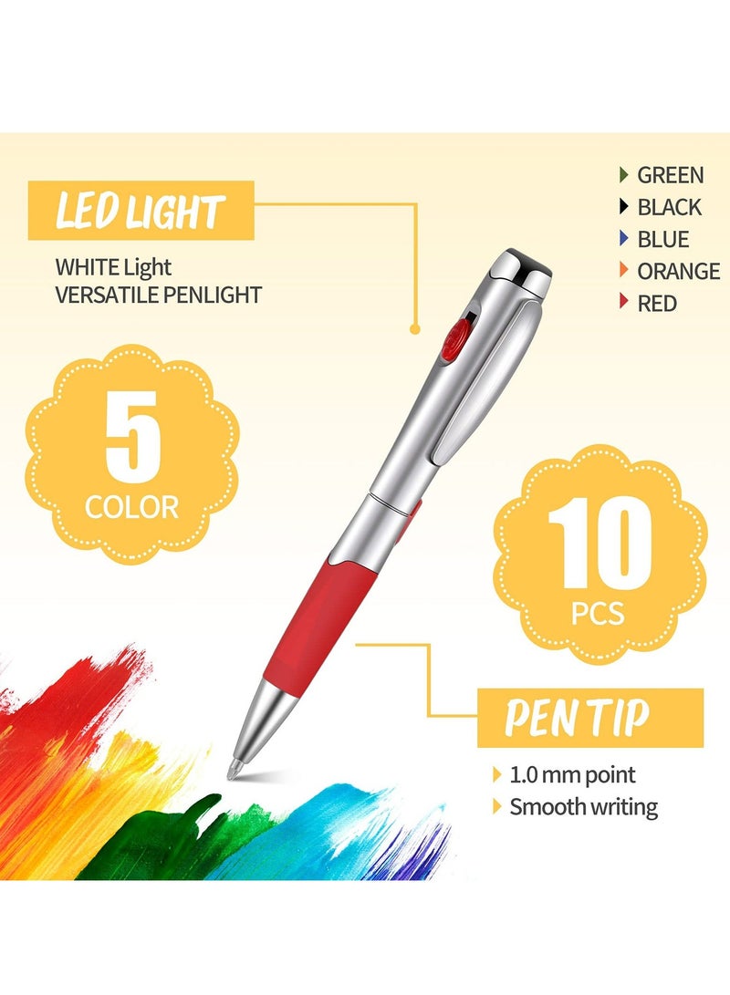 Generic LED Light Up Pens, 5 Colors 1.0 Black Ink Pens with Flashlight Ball Point Pens Twist Pens for Girls Boys Students Writing Signature Stationery Office School Class Present  - Image 2