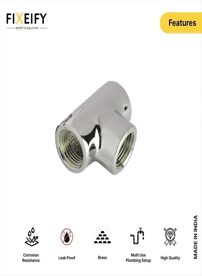 Fixeify Chrome Plated Heavy-Duty Plumbing Connectors 1/2'', Elbow and Tee, Male & Female Thread 120g Premium Brass, Teflon Tape & Rubber Washers (Female Thread Brass Tee) - Image 3