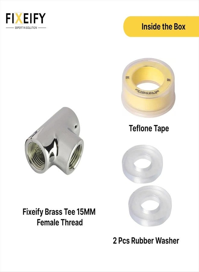 Fixeify Chrome Plated Heavy-Duty Plumbing Connectors 1/2'', Elbow and Tee, Male & Female Thread 120g Premium Brass, Teflon Tape & Rubber Washers (Female Thread Brass Tee) - Image 4