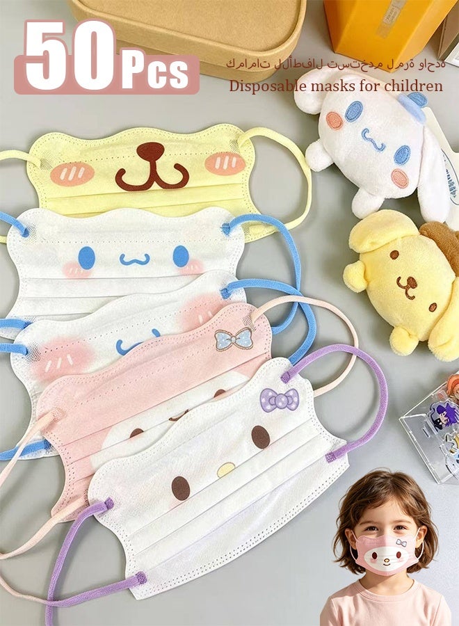 Sanrio 50 PCS Individually wrapped disposable masks for children and teens; 3-ply, cute, unisex designs. - Image 1