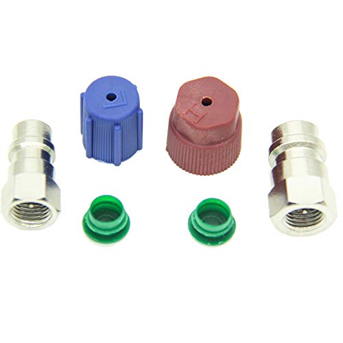 QDJUNE R12 to R134A AC Fitting Adapter Kit, R12 to R134a Conversion Kit, R12 R22 to R134A High/Low Fitting Port 1/4In to 7/16In Conversion Adapter, Fits for Ac Valve Core Kit - Image 1