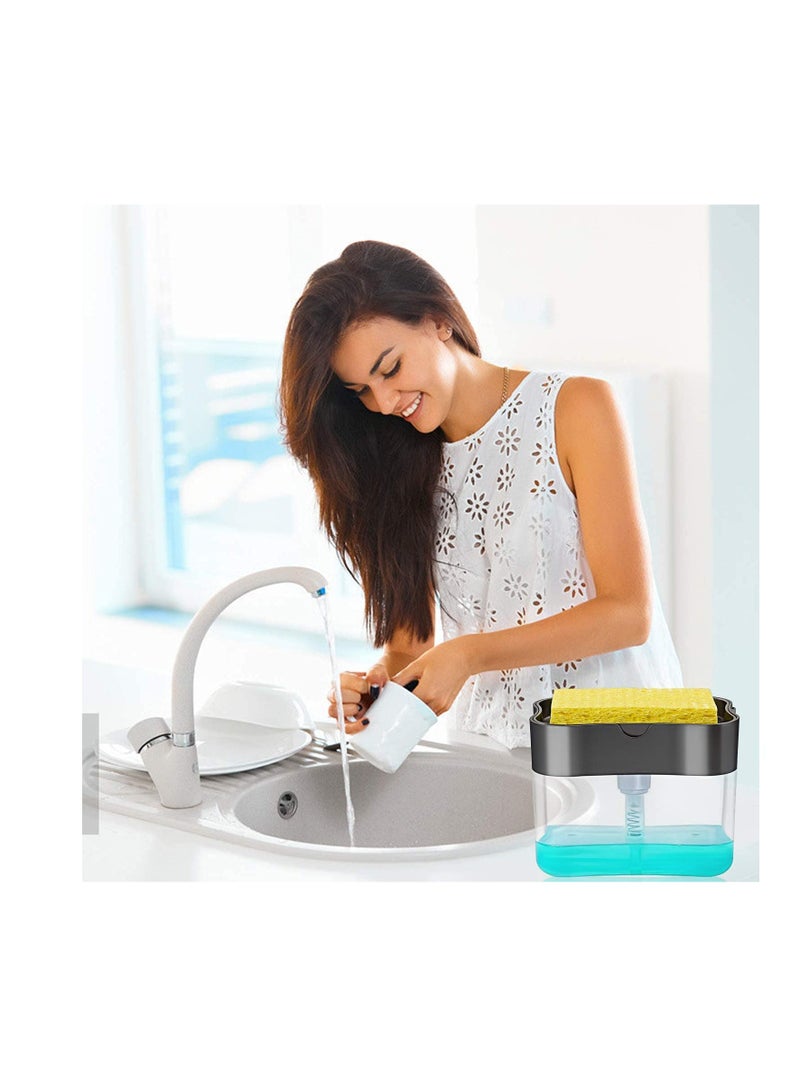 SOLARAE Dish Soap Dispenser for Kitchen + Sponge Holder 2-in-1 Dish Washing Counter Top Soap Dispenser, Premium Quality Soap Dispenser Sink Pump Dispenser Soap, Instant Refill, Durable A-Dark Gray - Image 3