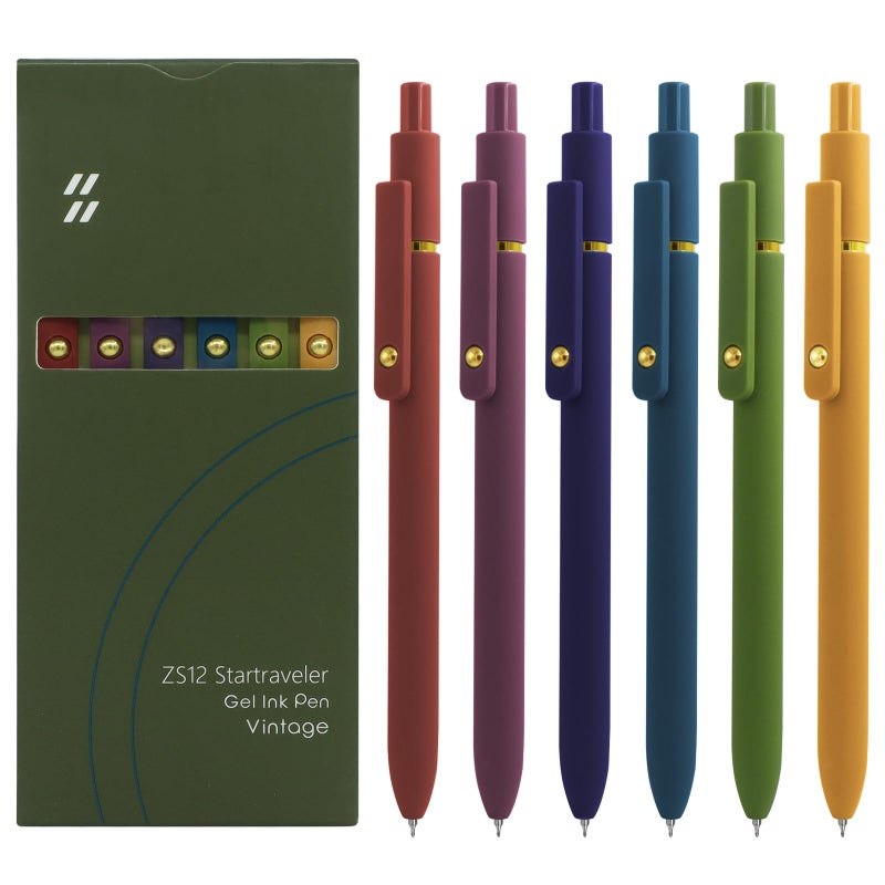 UIXJODO Gel Pens, 6 Pcs Black Ink Pens for Women, 0.5mm Fine Point Smooth Writing Pens, High-End Series Retractable Pens for Journaling Note Taking (6 Pcs Gold Vintage) - Image 1