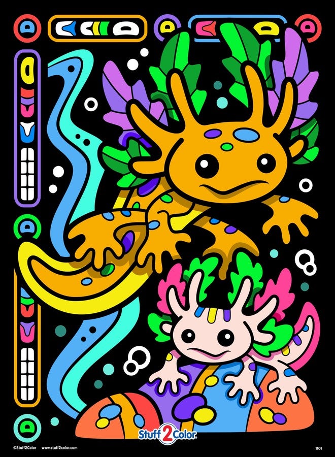 Stuff2Color Axolotl Oasis - Fuzzy Coloring Poster - All Ages Coloring for Kids, Toddlers, Teens, and Adults (Great for Arts and Crafts Coloring Time, After School, or as a Family Activity) - Image 1