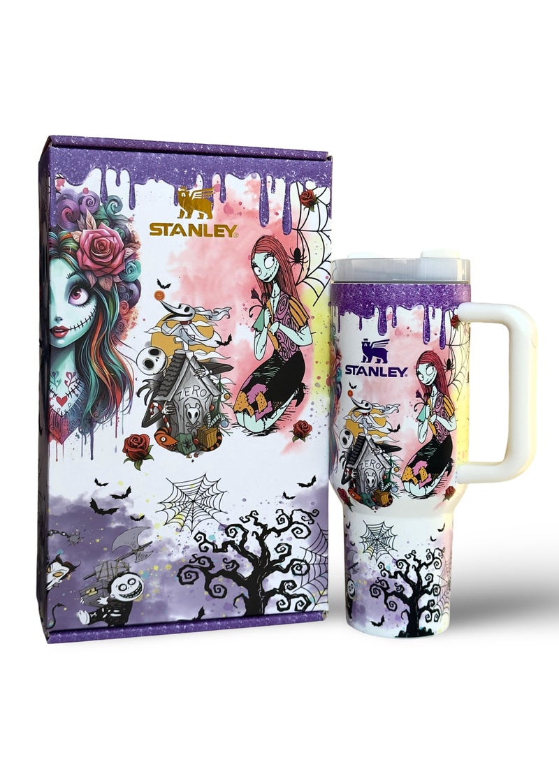 Stanley Love Shack Fancy H2.0 Flow State 40oz  Sally x Jack Skellington Tumbler Stainless Steel Vacuum Insulated Quencher  Stopper Presented in Elegant Gift Ready Packaging - Image 1