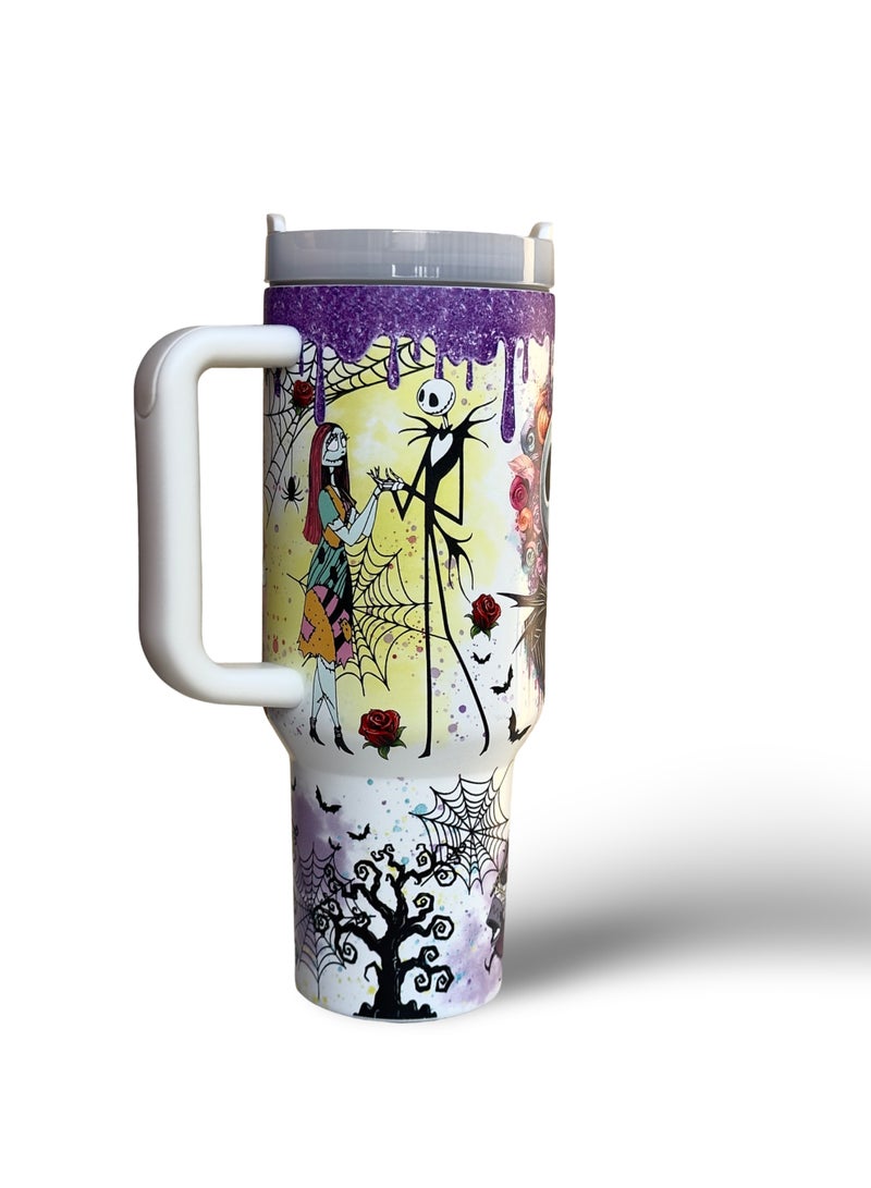 Stanley Love Shack Fancy H2.0 Flow State 40oz  Sally x Jack Skellington Tumbler Stainless Steel Vacuum Insulated Quencher  Stopper Presented in Elegant Gift Ready Packaging - Image 3