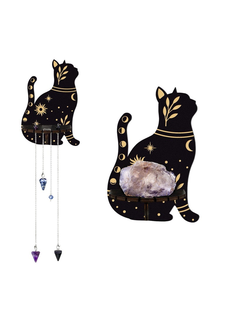 Y&D Cute Black Cat Shelf Wooden Wall Mounted Crystal Display Shelf Decorative Organizer Floating Shelves for Living Room Bathroom Decor Does Not Contain Jewelry - Image 1