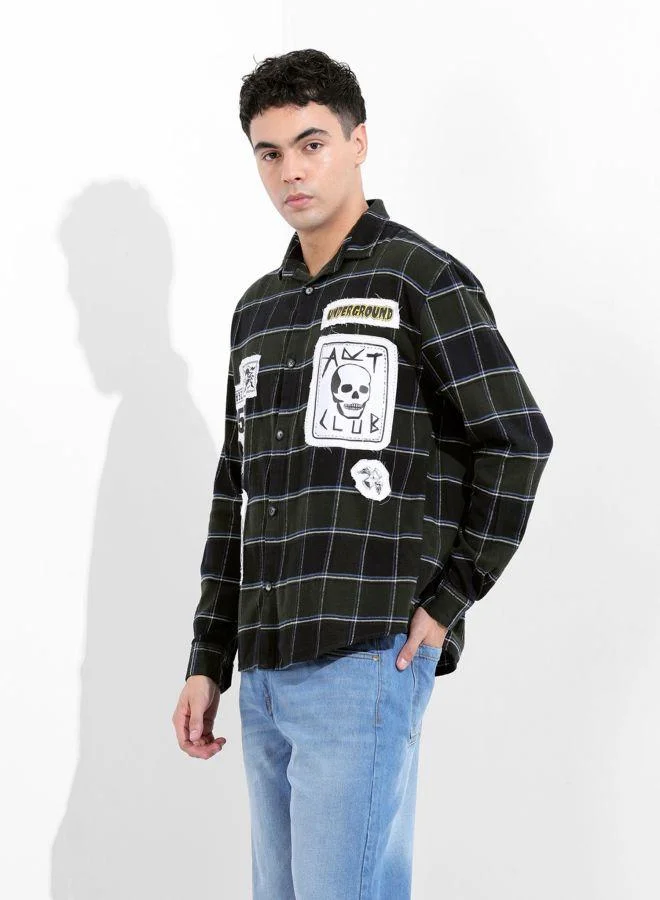 ذا انديان كراج كو Men Relaxed Fit Checked Cutaway Collar Full Sleeves Shirt