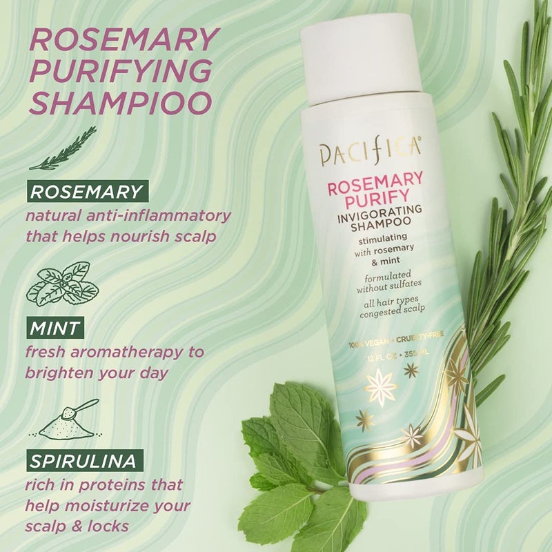 Pacifica Shampoo & Conditioner Set â€“ Rosemary Purify Invigorating Set with Cooling Mint for Clarifying and Detoxing, Sulfate-Free, Vegan & Cruelty-Free, 12 oz & 8 oz (Set of 2) - Image 4