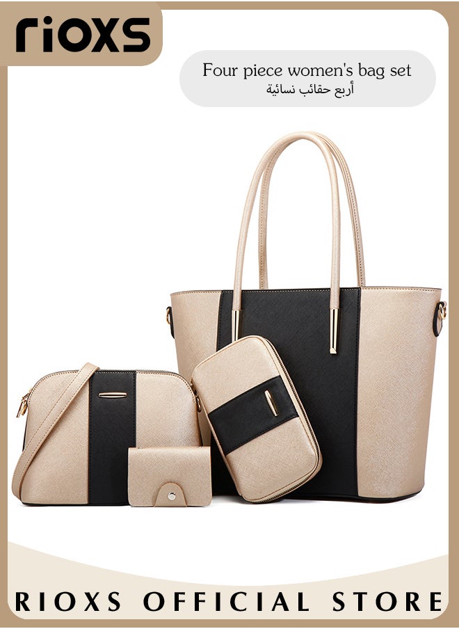 RIOXS 4 pcs Women Fashion Bags Large Capacity Satchel Purses and Handbags for Women Colour Clash Shoulder Tote Bags and Wallets  - Image 2
