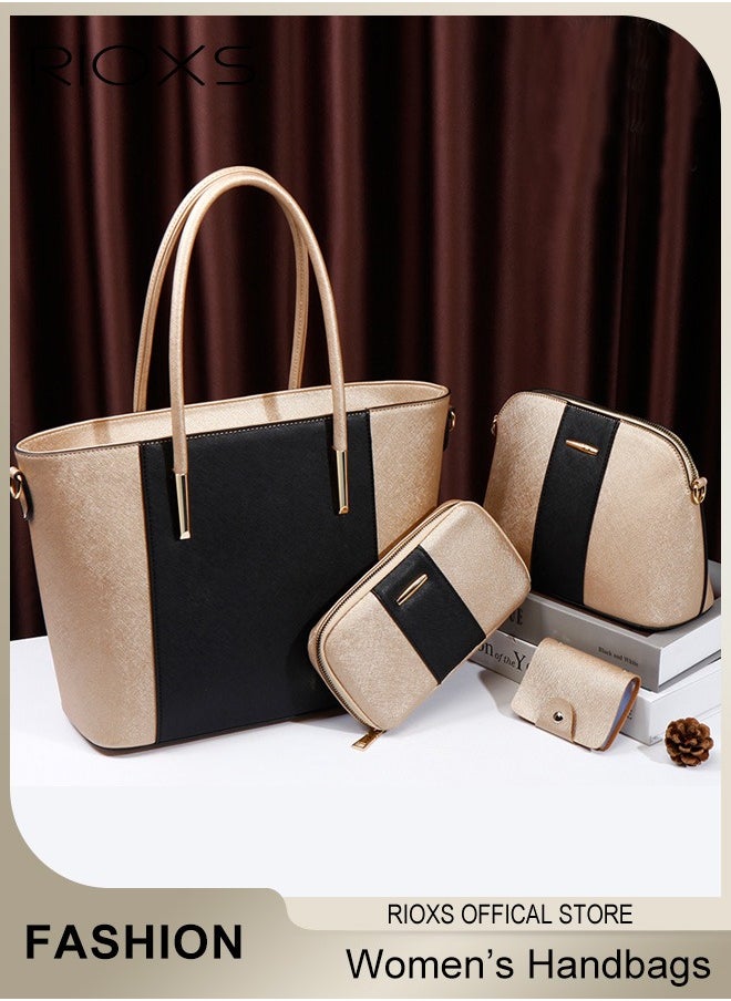 RIOXS 4 pcs Women Fashion Bags Large Capacity Satchel Purses and Handbags for Women Colour Clash Shoulder Tote Bags and Wallets  - Image 1