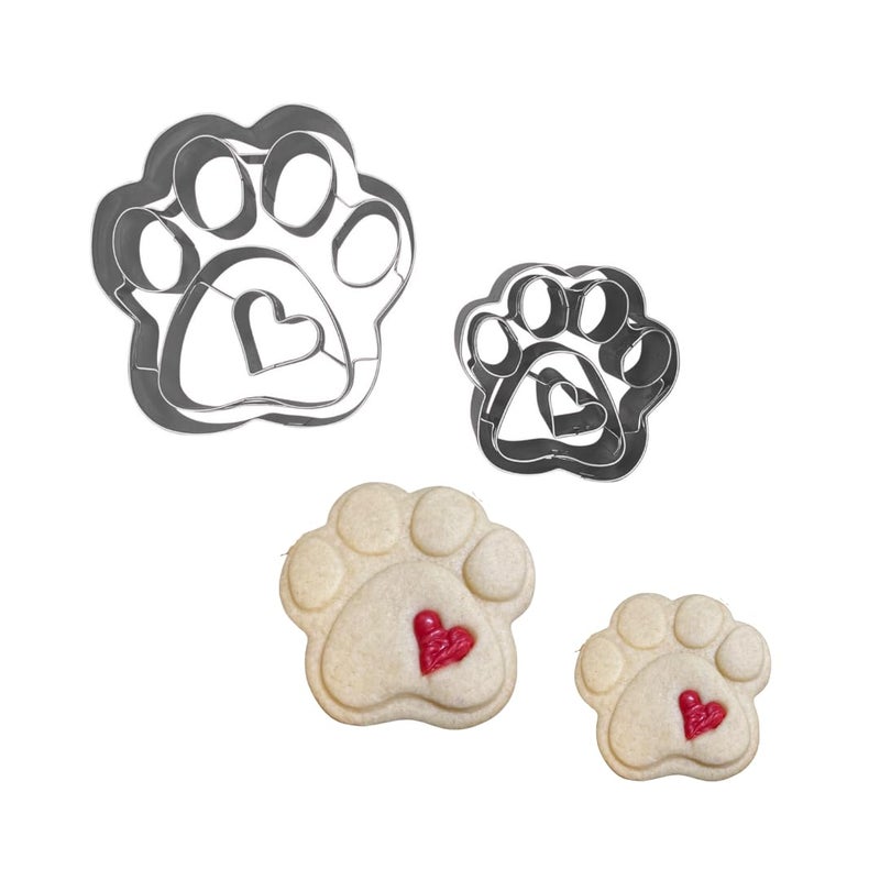 Royalty Essentials Paw Print Heart Set 3D Dog Cat Animal Paw Print Cookie Dough Cutter 2" and 3" (Paw Print Set) - Image 1