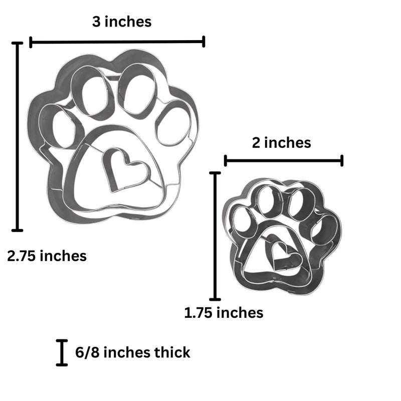 Royalty Essentials Paw Print Heart Set 3D Dog Cat Animal Paw Print Cookie Dough Cutter 2" and 3" (Paw Print Set) - Image 2