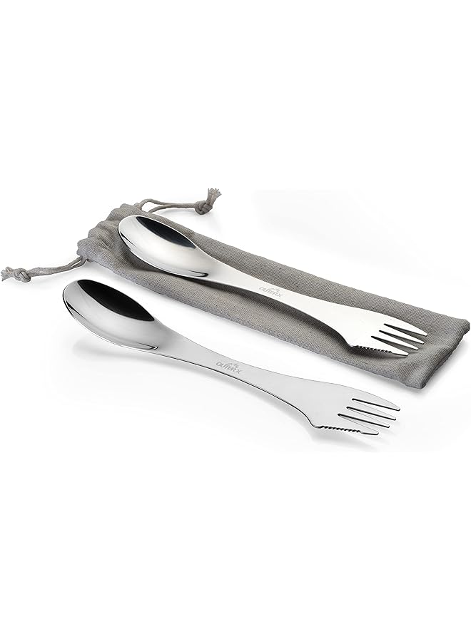OUTER X X Camping Cutlery Set - Stainless Steel Spoon, Fork, Knife, With Bag (2 Pcs In 1 Pack) - Image 1