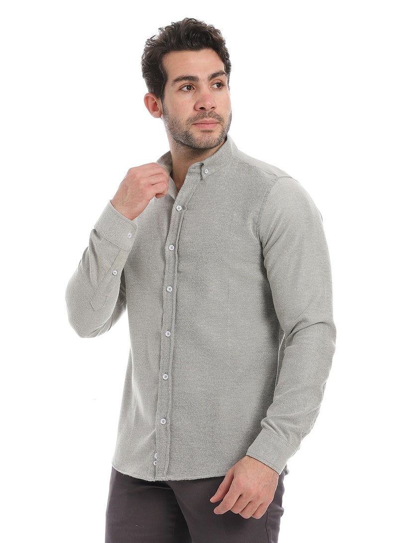 Andora Classic Heather Cotton Long Sleeve Shirt_Cloud Grey - Image 2