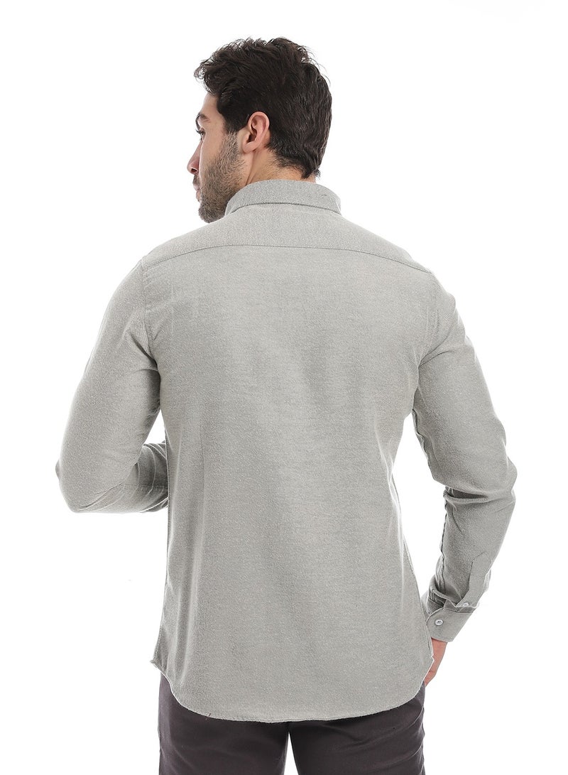 Andora Classic Heather Cotton Long Sleeve Shirt_Cloud Grey - Image 3