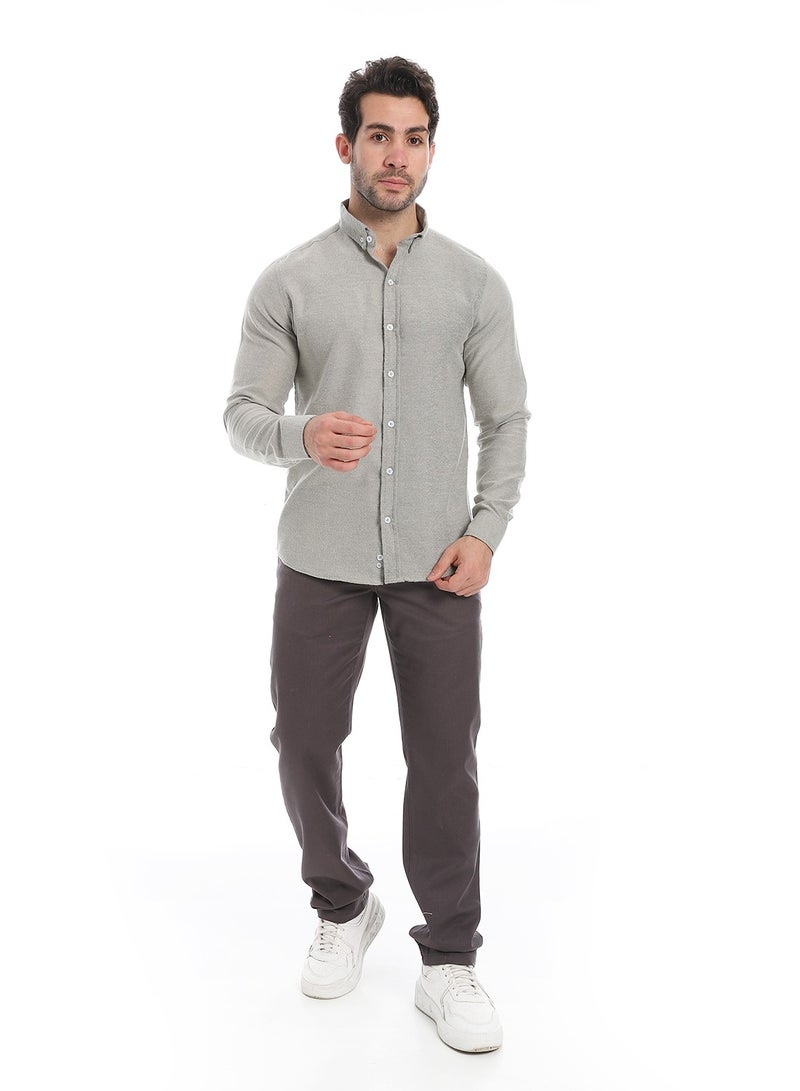 Andora Classic Heather Cotton Long Sleeve Shirt_Cloud Grey - Image 5