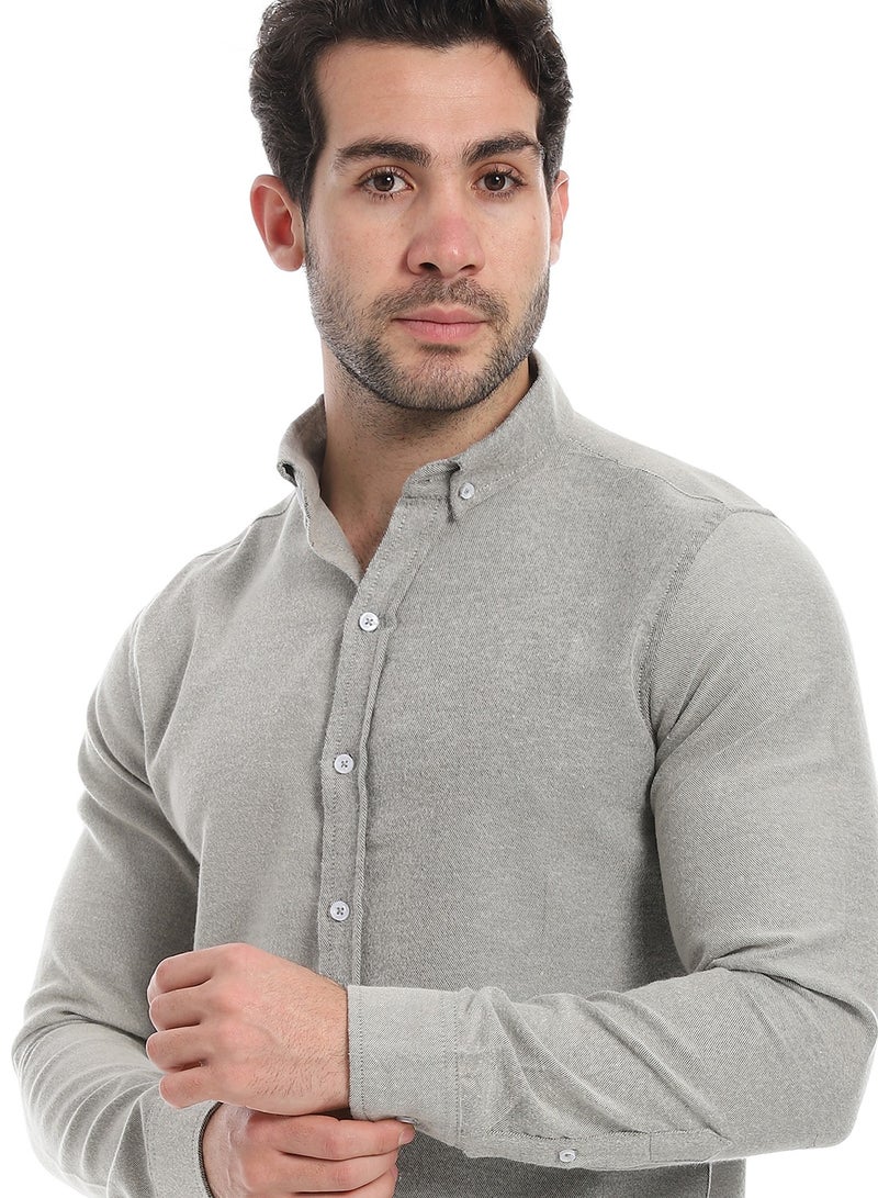 Andora Classic Heather Cotton Long Sleeve Shirt_Cloud Grey - Image 4