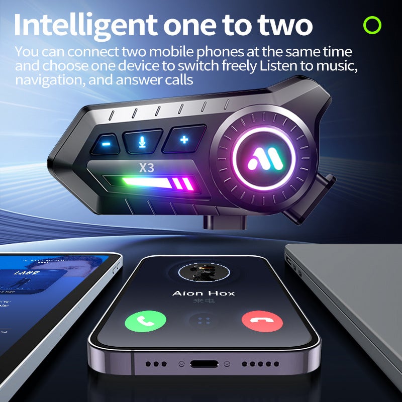 X3 Motorcycle Helmet Bluetooth Headset Heavy Bass Waterproof Noise Canceling Wireless Intercom Riding Headset - Image 3
