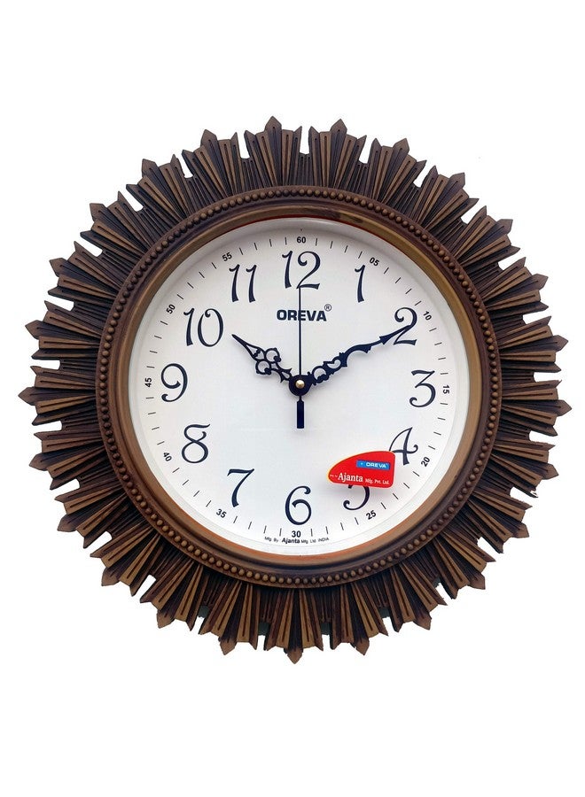 ساعة حائط مصممة من البلاستيك بمظهر خشبي من Oreva Aq 6197 (32.5 × 32.5 × 4.8 سم)، بني - أنالوج